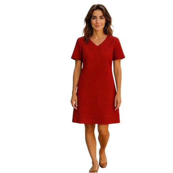 Nicole Miller Ladies Linen Red Dress Pattern Tropical leaf Size Medium NWT - Picture 10 of 10